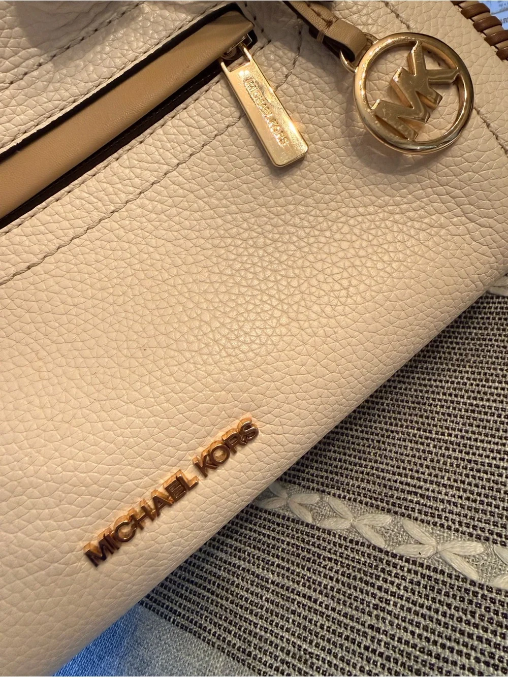 Michael Kors Carine Large Pebbled Leather Crossbody Bag (cream and brown)